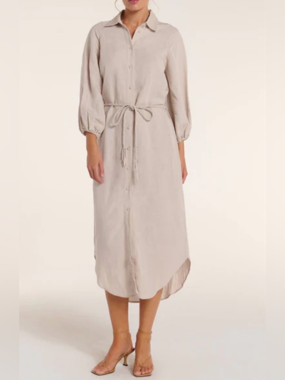 NWT Hermiza Button-Front Linen-Blend Cecilia Shirt Dress in Silver Gray